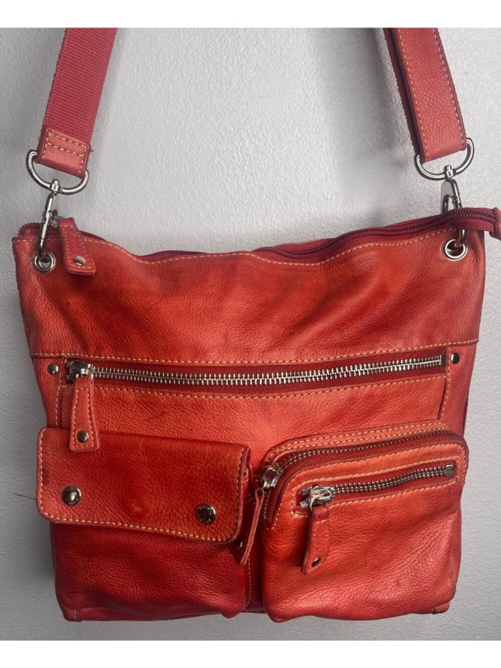 Vintage Fossil Sutter Soft Pebbled Leather Crossbody Red Everyday Purse Bag - Picture 2 of 15